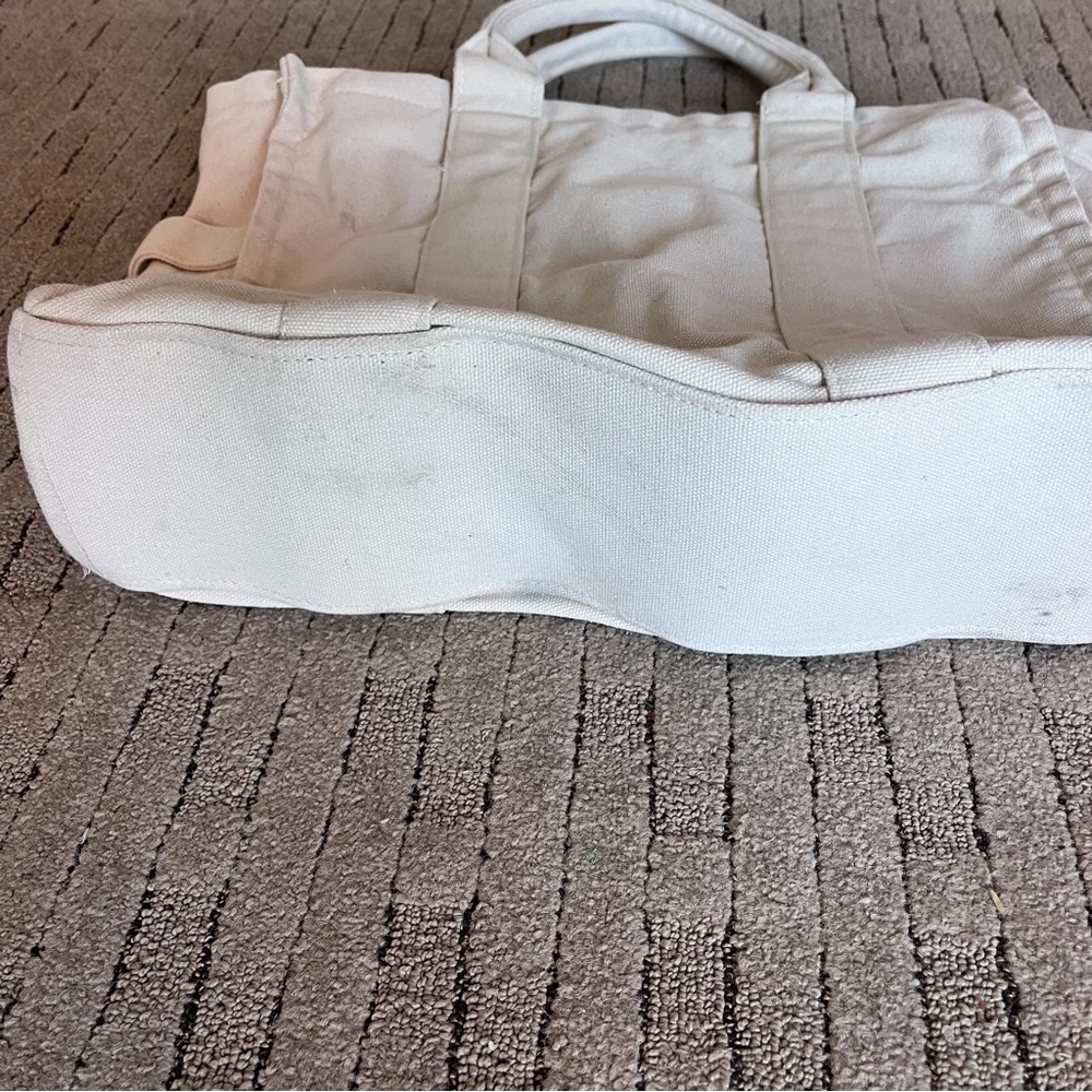Vintage Cream Canvas Tote with White Logo - Picture 4 of 5